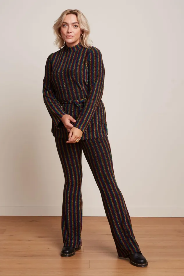 Trousers Women King Louie Border Flared Pants Alma Lurex Multi Color 8211 Alma