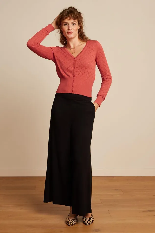 Trousers Women King Louie Border Palazzo Cropped Pants Milano Crepe Black 8211 Milano Crepe