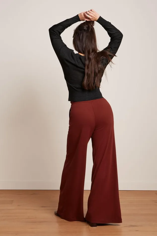 Trousers Women King Louie Border Palazzo Pants Milano Crepe Sandelwood Brown 8211 Milano Crepe