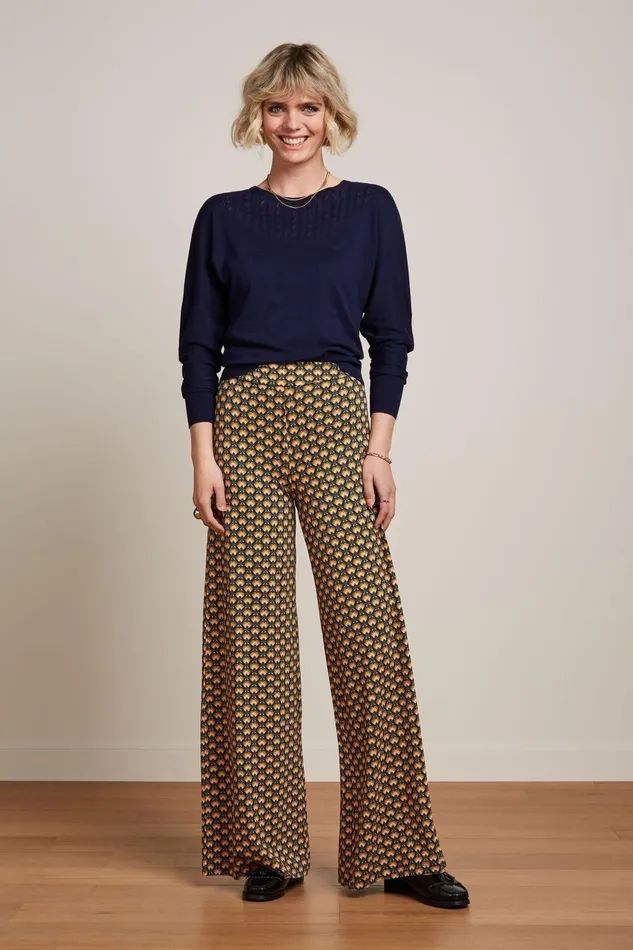 Trousers Women King Louie Border Palazzo Pants Valet Streeple Blue 8211 Valet
