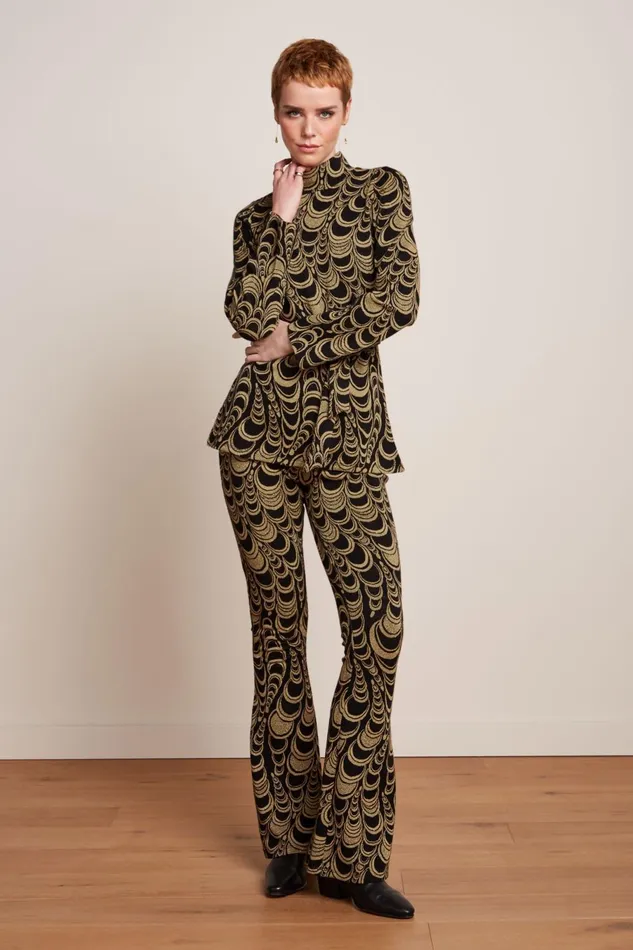 Trousers Women King Louie Flared Pants Bobbin Jacquard Black 8211 Bobbin Jacquard