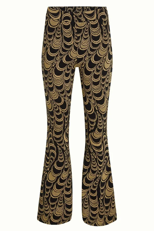 Trousers Women King Louie Flared Pants Bobbin Jacquard Black 8211 Bobbin Jacquard