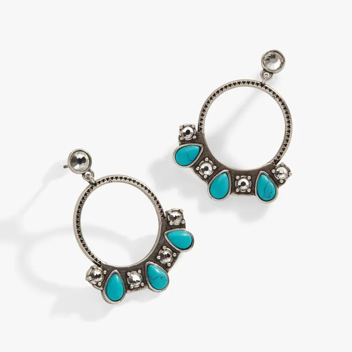 Turquoise And Crystal Hoop Earrings Silver Women Alex And Ani Earrings