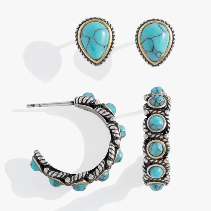 Turquoise Stud And Hoop Set Two Tone Women Alex And Ani Earrings