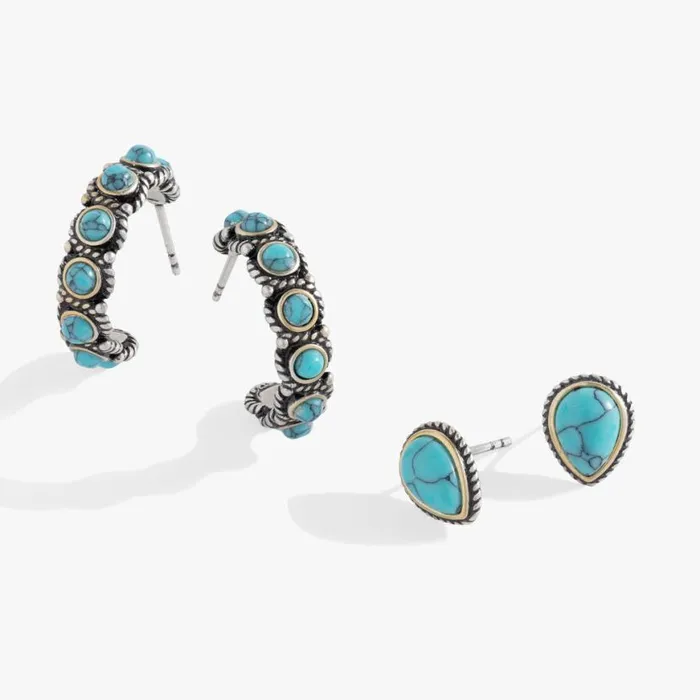Turquoise Stud And Hoop Set Two Tone Women Alex And Ani Earrings Turquoise Stud And Hoop Set Two Tone Women Alex And Ani Earrings