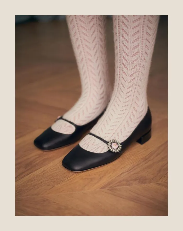 Valentino Ballerinas Woman Maryjane Preshoes Ballerina In Kidskin With Jewel Button 20mm For Woman In Ivorycrystalturquoise Ivorycrystalturquoise