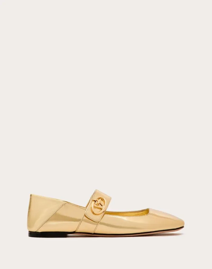 Valentino Ballerinas Woman Maryjane Vlogo Locker Ballerina In Mirrored Calfskin For Woman In Gold Gold