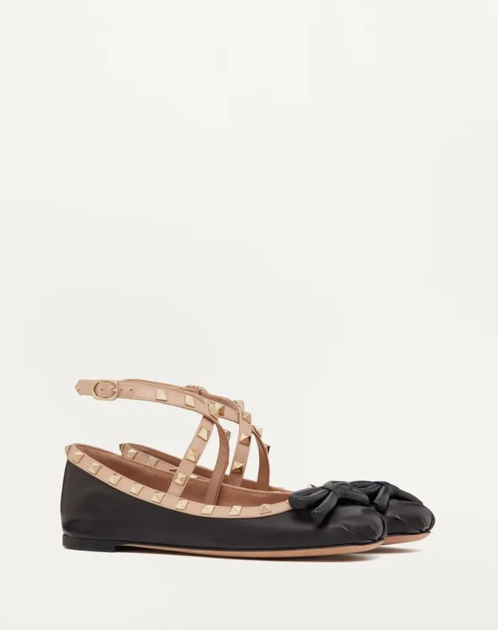 Valentino Ballerinas Woman Rockstud Ballerina In Nappa Leather For Woman In Black Black Valentino Ballerinas Woman Rockstud Ballerina In Nappa Leather For Woman In Black Black