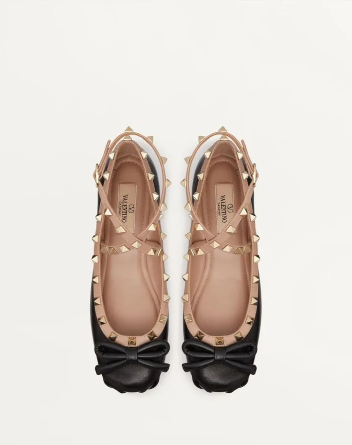 Valentino Ballerinas Woman Rockstud Ballerina In Nappa Leather For Woman In Black Black Valentino Ballerinas Woman Rockstud Ballerina In Nappa Leather For Woman In Black Black