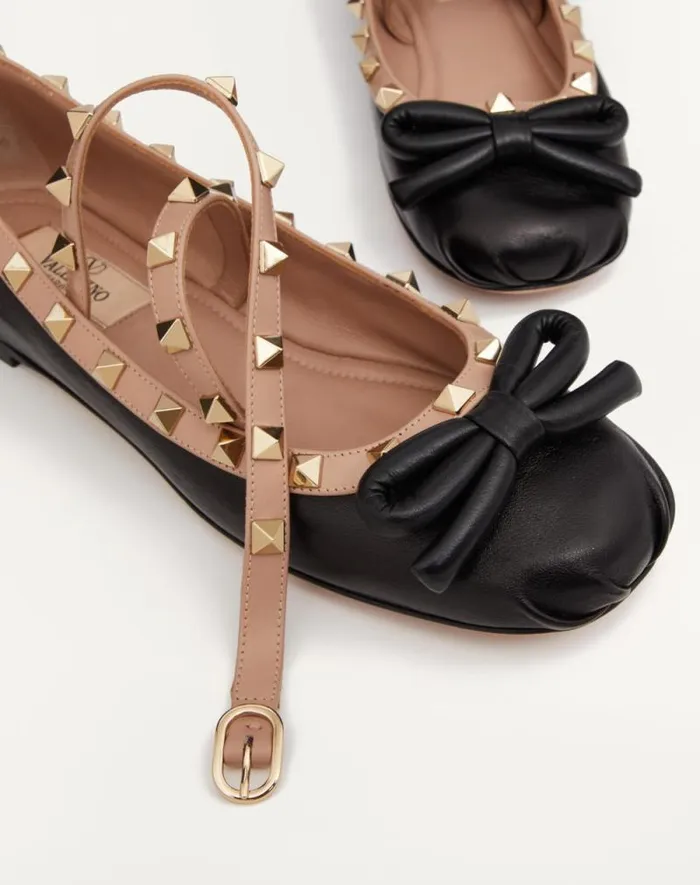 Valentino Ballerinas Woman Rockstud Ballerina In Nappa Leather For Woman In Black Black Valentino Ballerinas Woman Rockstud Ballerina In Nappa Leather For Woman In Black Black