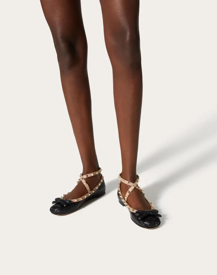 Valentino Ballerinas Woman Rockstud Ballerina In Nappa Leather For Woman In Black Black Valentino Ballerinas Woman Rockstud Ballerina In Nappa Leather For Woman In Black Black