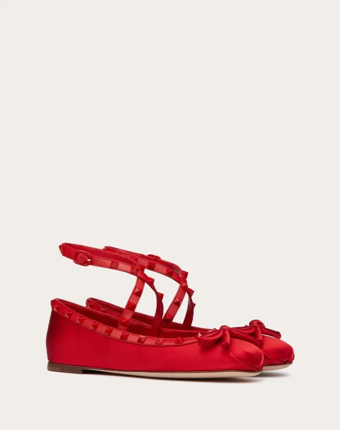 Valentino Ballerinas Woman Rockstud Satin Ballerinas With Toneontone Studs For Woman In Rouge Pur Rouge Pur Valentino Ballerinas Woman Rockstud Satin Ballerinas With Toneontone Studs For Woman In Rouge Pur Rouge Pur