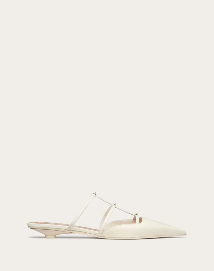 Valentino Ballerinas Woman Rockstud Wispy Calfskin Mule 20mm For Woman In Ivory Ivory