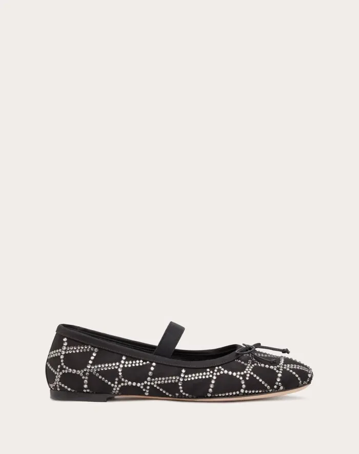 Valentino Ballerinas Woman Toile Iconographe Ballerina With Crystals For Woman In Black Black Valentino Ballerinas Woman Toile Iconographe Ballerina With Crystals For Woman In Black Black