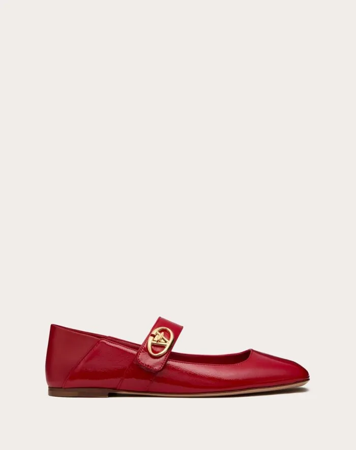 Valentino Ballerinas Woman Vlogo Locker Maryjane Ballerina In Naplack For Woman In Rose Quartz Rose Quartz