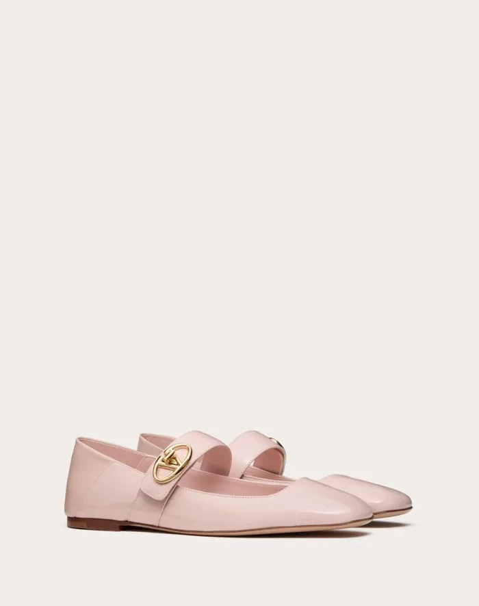 Valentino Ballerinas Woman Vlogo Locker Maryjane Ballerina In Naplack For Woman In Rose Quartz Rose Quartz
