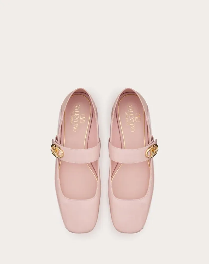 Valentino Ballerinas Woman Vlogo Locker Maryjane Ballerina In Naplack For Woman In Rose Quartz Rose Quartz