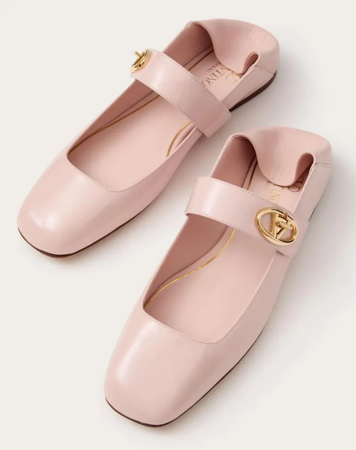 Valentino Ballerinas Woman Vlogo Locker Maryjane Ballerina In Naplack For Woman In Rose Quartz Rose Quartz