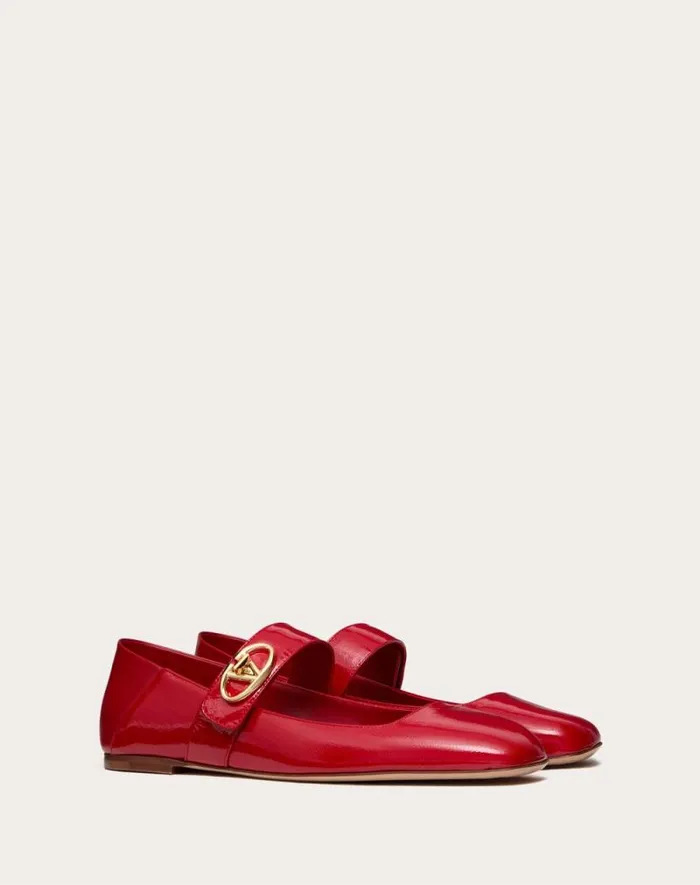 Valentino Ballerinas Woman Vlogo Locker Maryjane Ballerina In Naplack For Woman In Rose Quartz Rose Quartz