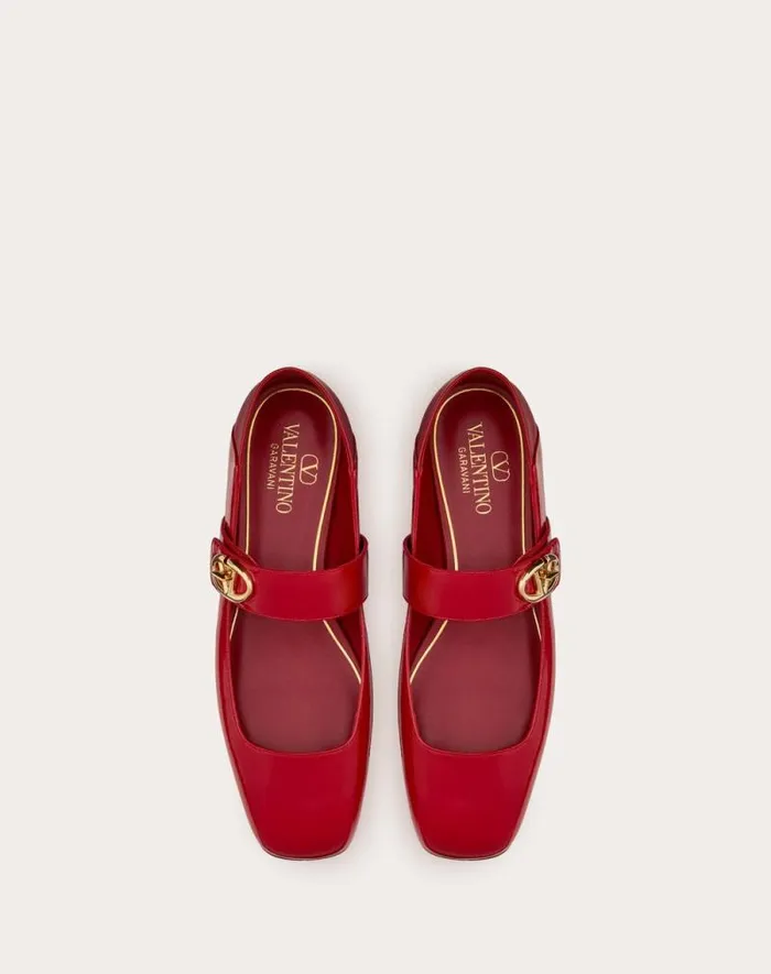 Valentino Ballerinas Woman Vlogo Locker Maryjane Ballerina In Naplack For Woman In Rose Quartz Rose Quartz