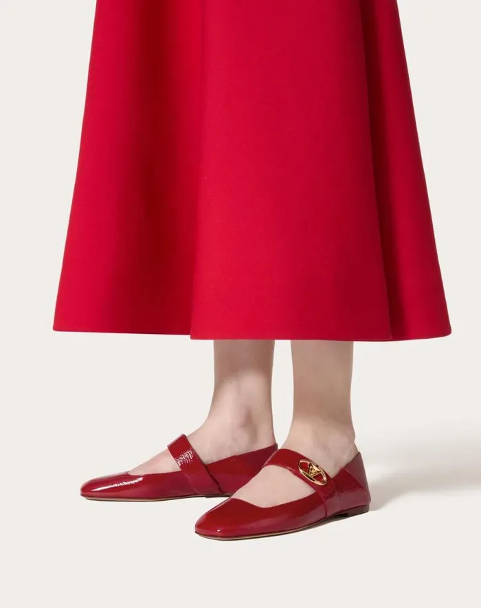 Valentino Ballerinas Woman Vlogo Locker Maryjane Ballerina In Naplack For Woman In Rose Quartz Rose Quartz