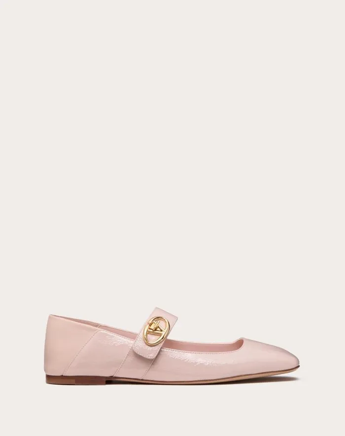 Valentino Ballerinas Woman Vlogo Locker Maryjane Ballerina In Naplack For Woman In Rose Quartz Rose Quartz