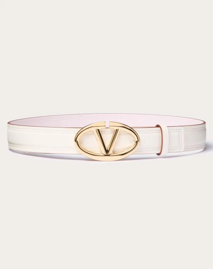 Valentino Belts Woman The Bold Edition Vlogo Shiny Calfskin Belt 30 Mm For Woman In Brownpink Brownpink