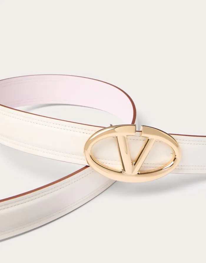 Valentino Belts Woman The Bold Edition Vlogo Shiny Calfskin Belt 30 Mm For Woman In Brownpink Brownpink