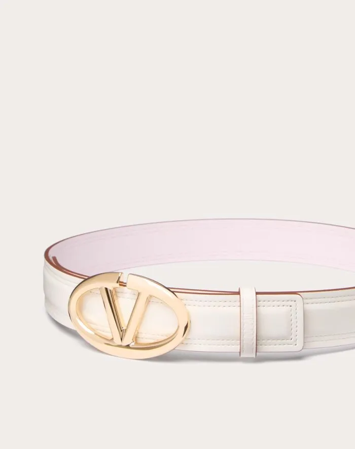 Valentino Belts Woman The Bold Edition Vlogo Shiny Calfskin Belt 30 Mm For Woman In Brownpink Brownpink