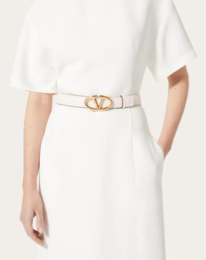 Valentino Belts Woman The Bold Edition Vlogo Shiny Calfskin Belt 30 Mm For Woman In Brownpink Brownpink