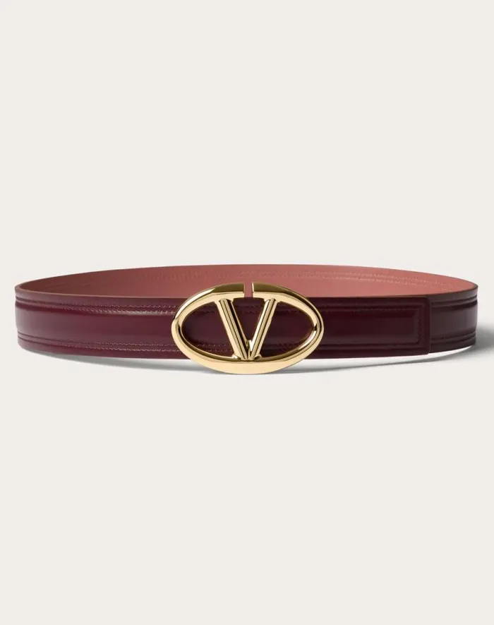 Valentino Belts Woman The Bold Edition Vlogo Shiny Calfskin Belt 30 Mm For Woman In Brownpink Brownpink
