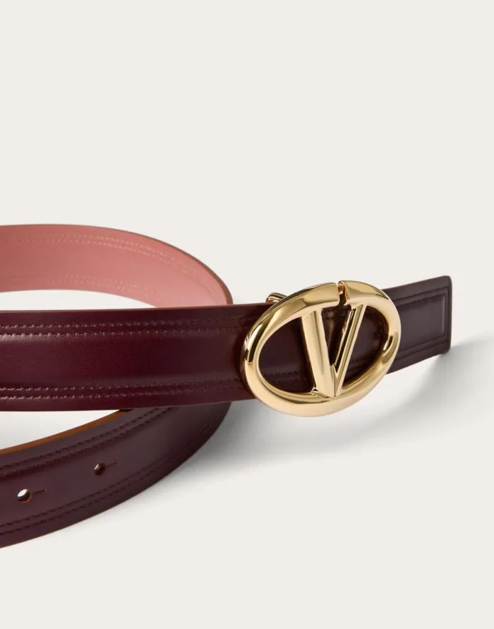 Valentino Belts Woman The Bold Edition Vlogo Shiny Calfskin Belt 30 Mm For Woman In Brownpink Brownpink