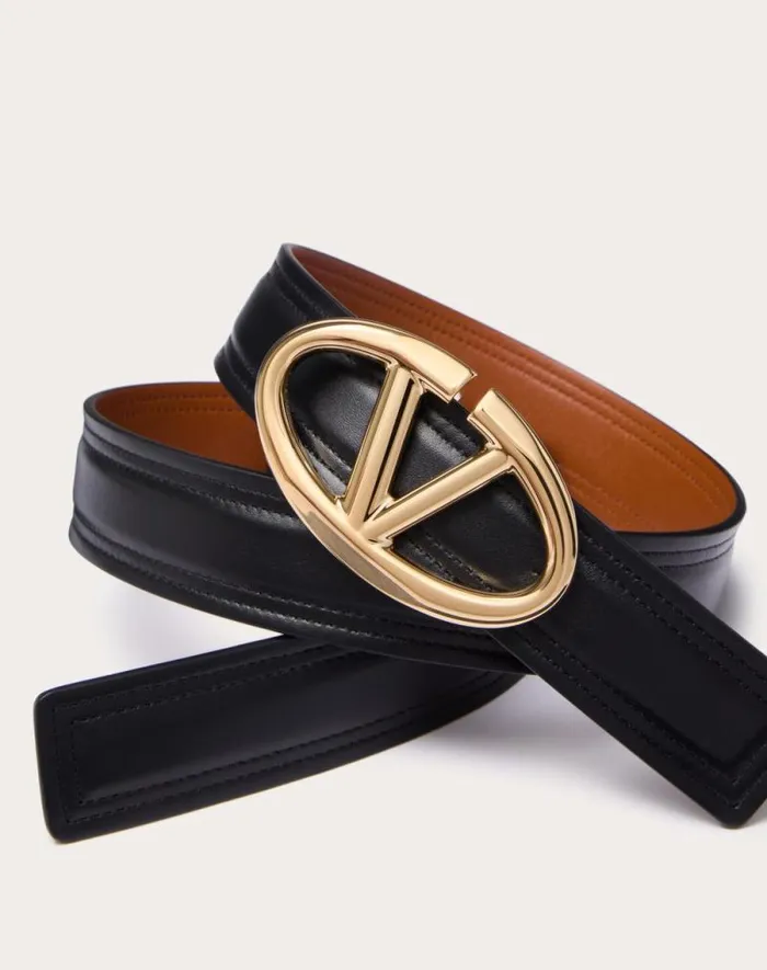 Valentino Belts Woman The Bold Edition Vlogo Shiny Calfskin Belt 30 Mm For Woman In Brownpink Brownpink