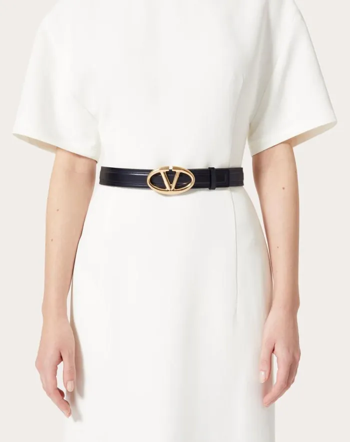 Valentino Belts Woman The Bold Edition Vlogo Shiny Calfskin Belt 30 Mm For Woman In Brownpink Brownpink
