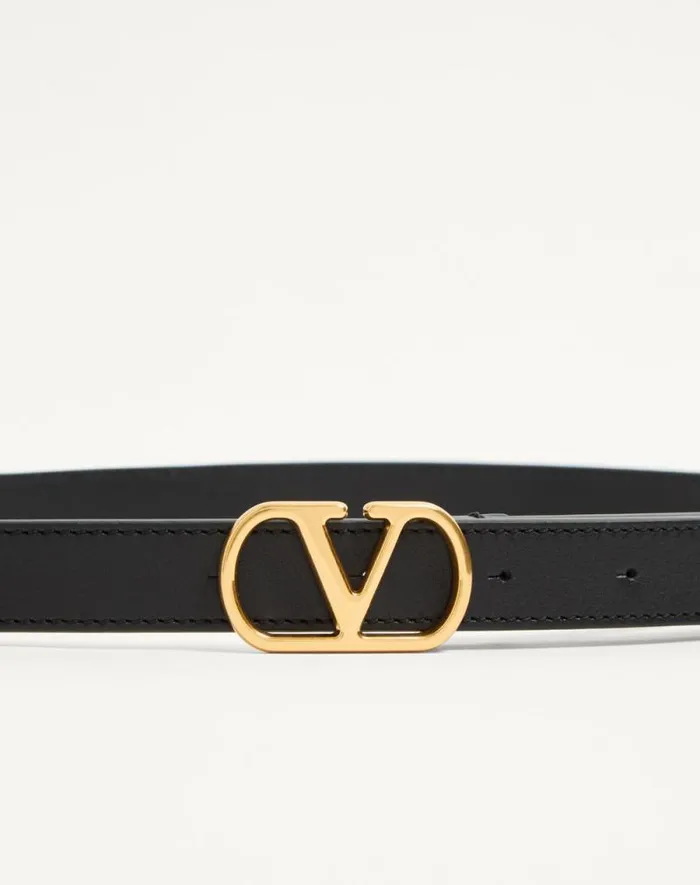 Valentino Belts Woman Vlogo Signature Belt In Shiny Calfskin 20 Mm For Woman In Black Black