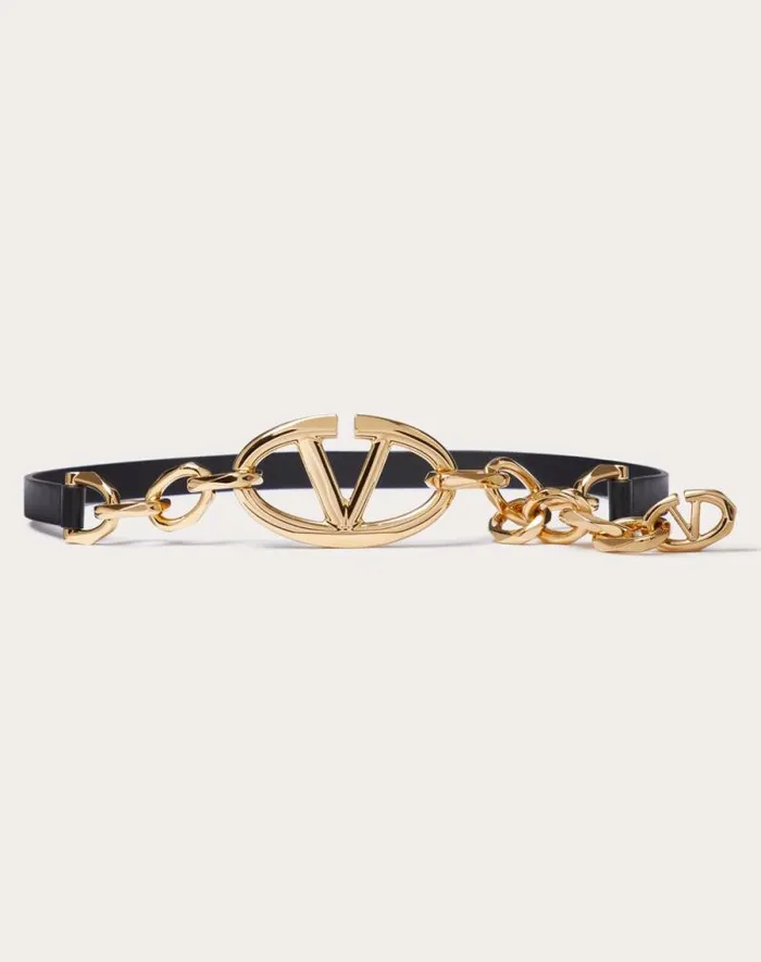 Valentino Belts Woman Vlogo Signature Shiny Calfskin Belt With Chain For Woman In Cappuccino Cappuccino Valentino Belts Woman Vlogo Signature Shiny Calfskin Belt With Chain For Woman In Cappuccino Cappuccino