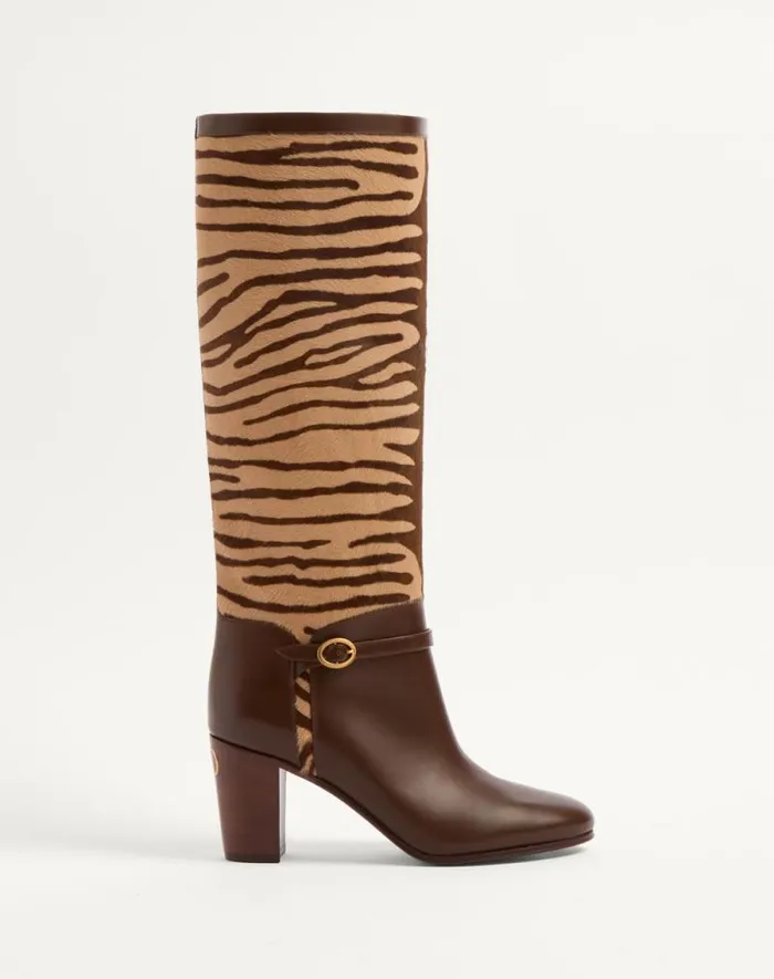Valentino Boots Woman Pattie Boot In Ponyeffect Calfskin 75mm For Woman In Beige Beige Valentino Boots Woman Pattie Boot In Ponyeffect Calfskin 75mm For Woman In Beige Beige