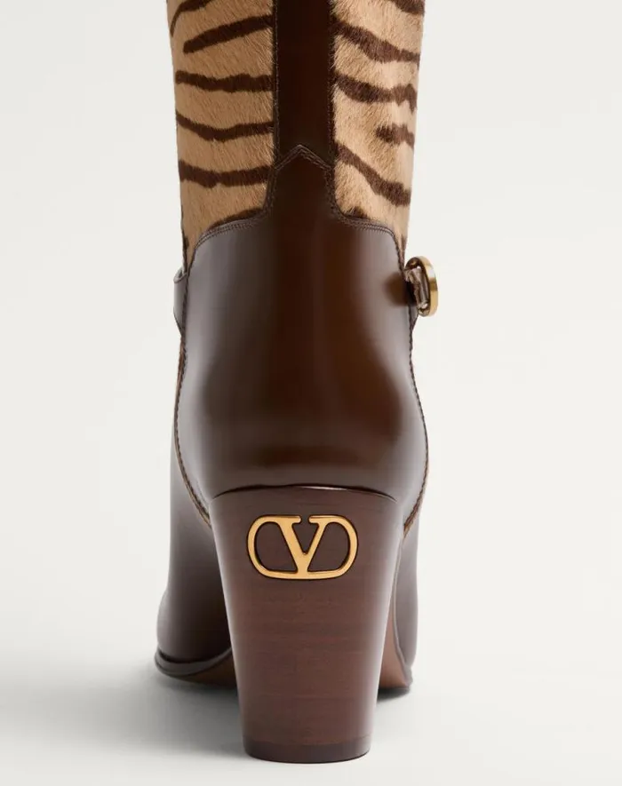 Valentino Boots Woman Pattie Boot In Ponyeffect Calfskin 75mm For Woman In Beige Beige