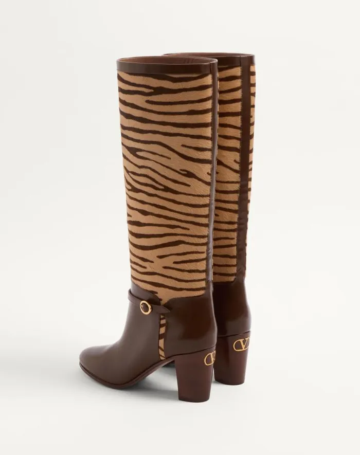 Valentino Boots Woman Pattie Boot In Ponyeffect Calfskin 75mm For Woman In Beige Beige