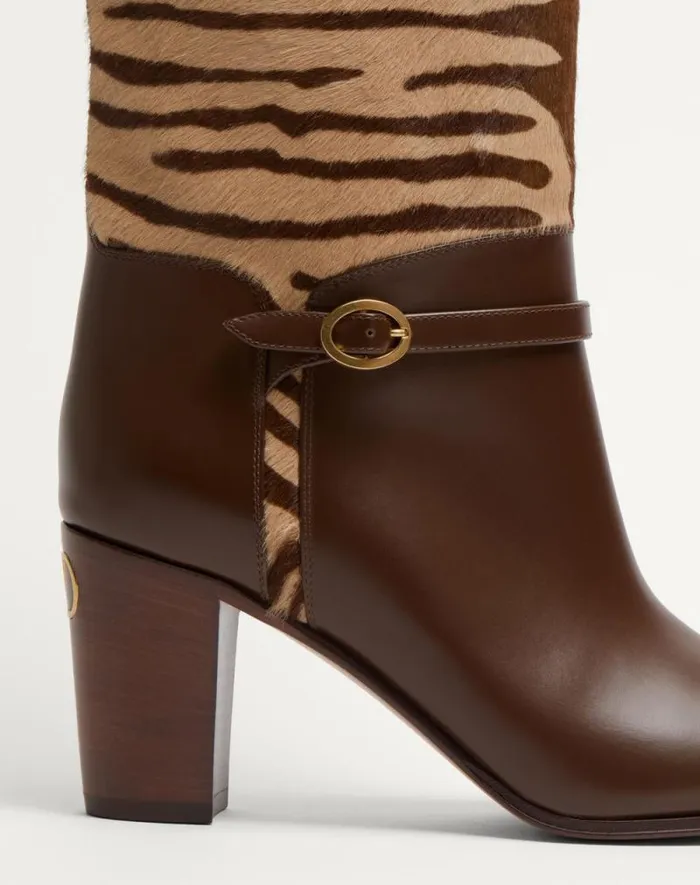 Valentino Boots Woman Pattie Boot In Ponyeffect Calfskin 75mm For Woman In Beige Beige