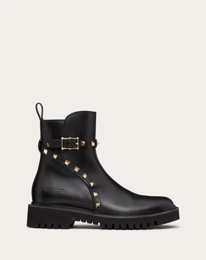 Valentino Boots Woman Rockstud Calfskin Ankle Boot 40 Mm For Woman In Black Black Valentino Boots Woman Rockstud Calfskin Ankle Boot 40 Mm For Woman In Black Black