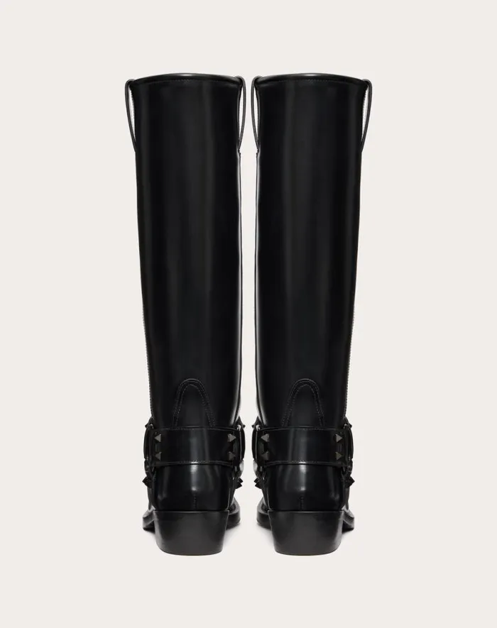Valentino Boots Woman Rockstud Calfskin Biker Boot 40mm For Woman In Black Black Valentino Boots Woman Rockstud Calfskin Biker Boot 40mm For Woman In Black Black