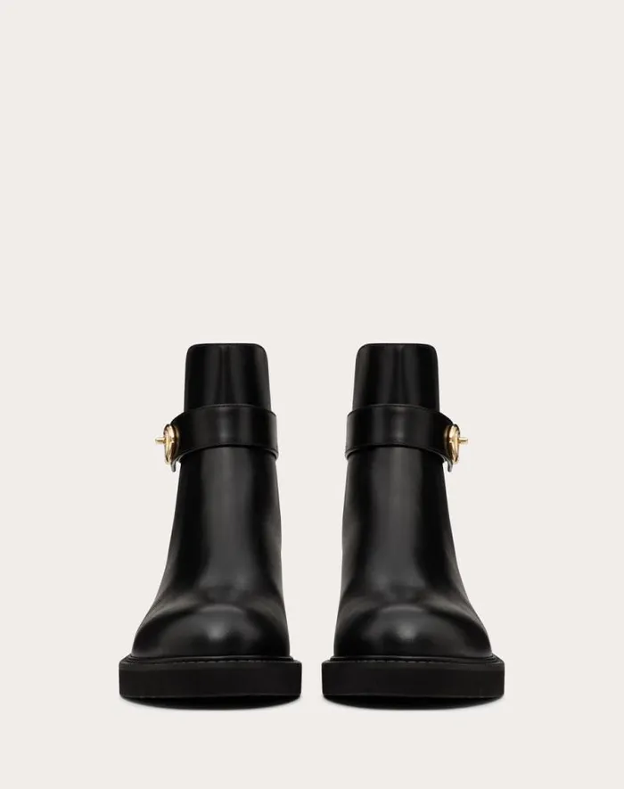 Valentino Boots Woman Vlogo Locker Calfskin Ankle Boot 40mm For Woman In Black Black
