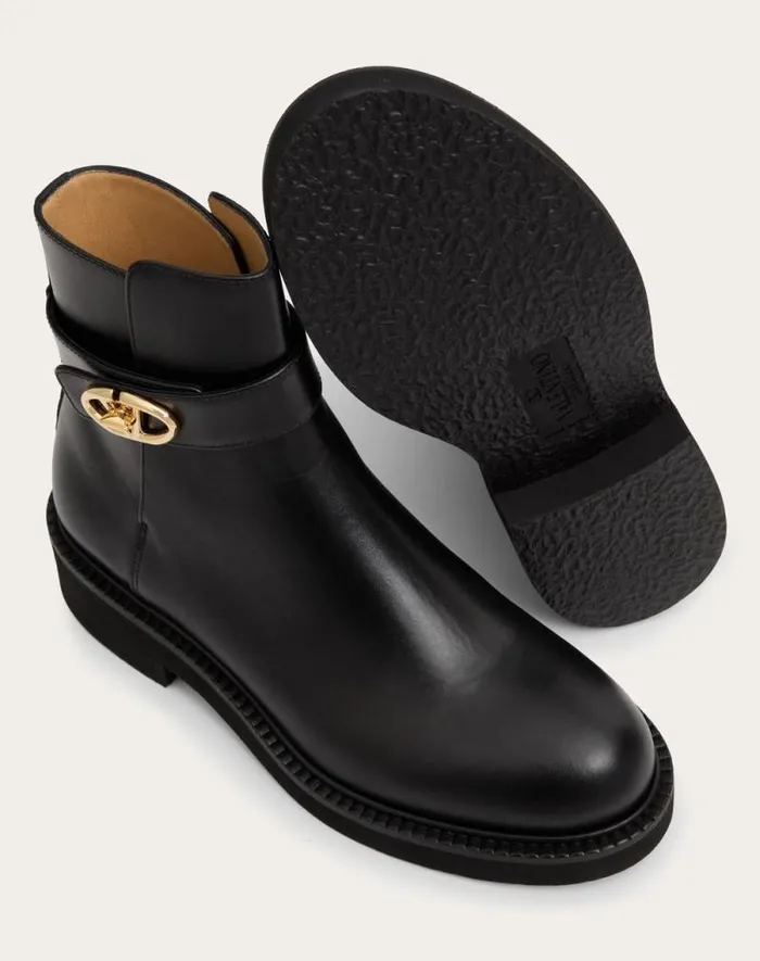 Valentino Boots Woman Vlogo Locker Calfskin Ankle Boot 40mm For Woman In Black Black