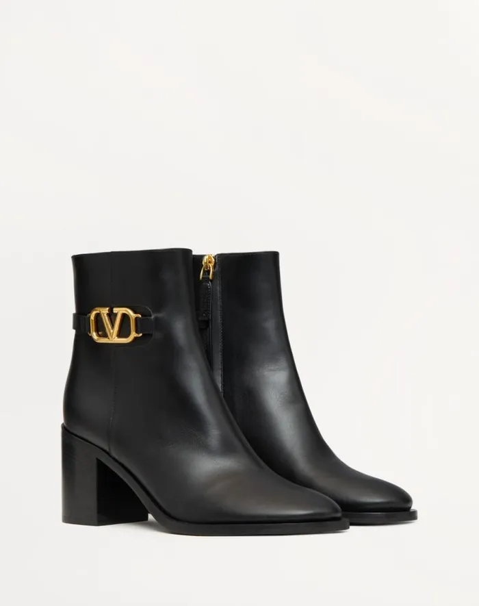 Valentino Boots Woman Vlogo Signature Calfskin Ankle Boot 75mm For Woman In Black Black