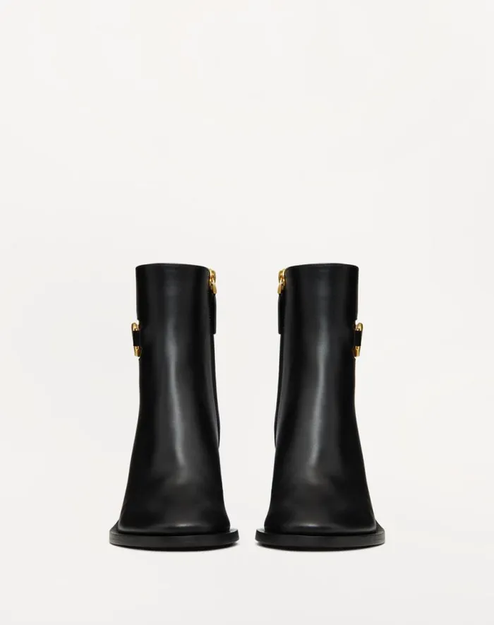Valentino Boots Woman Vlogo Signature Calfskin Ankle Boot 75mm For Woman In Black Black