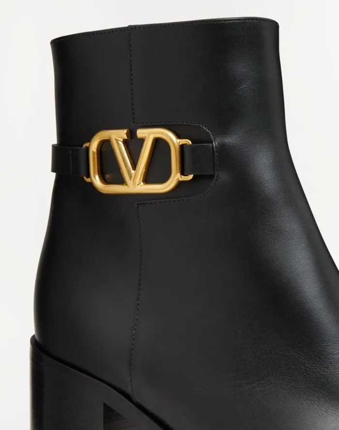 Valentino Boots Woman Vlogo Signature Calfskin Ankle Boot 75mm For Woman In Black Black