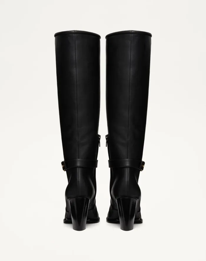 Valentino Boots Woman Vlogo Signature Calfskin Boot 75mm For Woman In Black Black