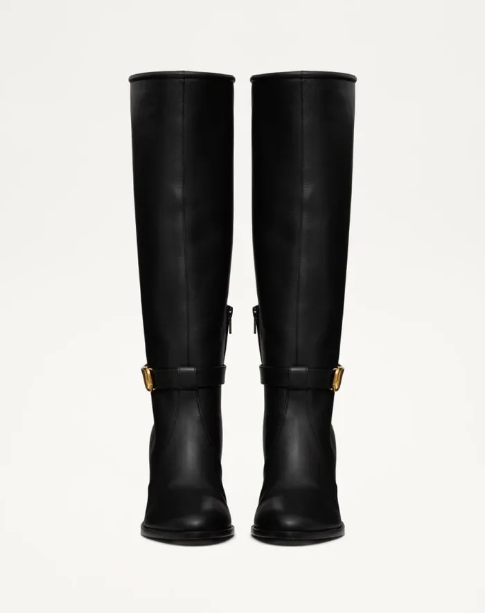 Valentino Boots Woman Vlogo Signature Calfskin Boot 75mm For Woman In Black Black
