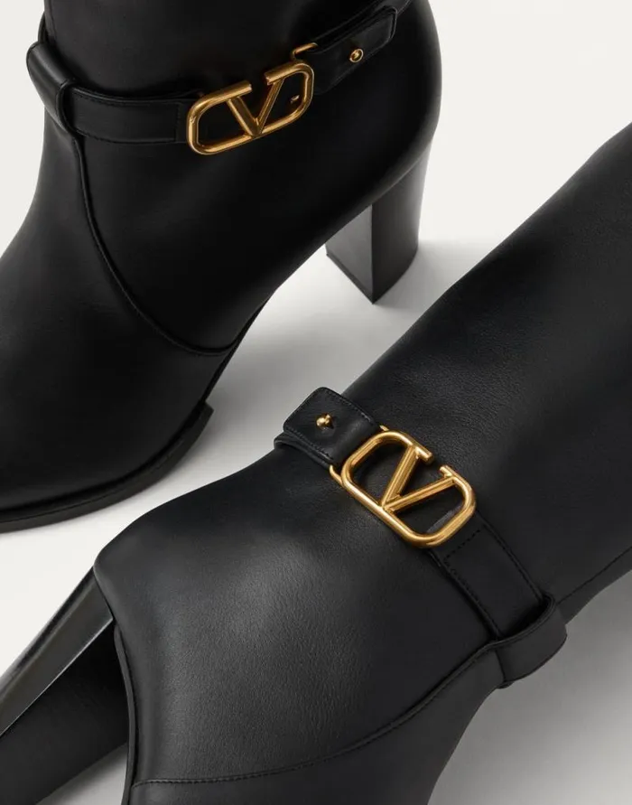 Valentino Boots Woman Vlogo Signature Calfskin Boot 75mm For Woman In Black Black